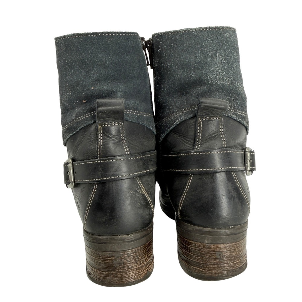 Taos Crave Black Leather Suede Combat Boots EU 38 7-7.5 Side Zip Lace Up Cap Toe - Picture 6 of 10
